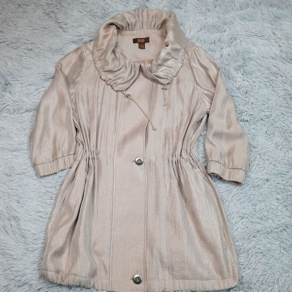 Victor Alfaro Jacket Womens L Biege Lightweight Coat Pockets‎ Sparkly Casual